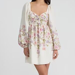 New with tag, Express Floral Sweetheart Long Sleeve Tie Open Back Mini Fit dress